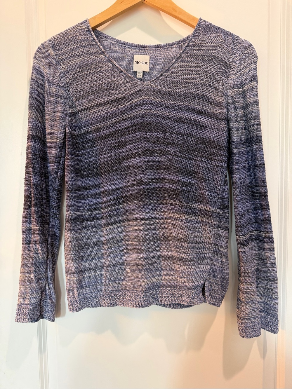 NIC+ZOE Blue Ombre Linen Blend Lightweight Knit Sweater XS‎ Long Sleeve